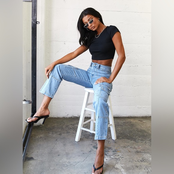 Princess Polly El Basico Cropped Tee in Black Size 6 New with tag - Picture 5 of 16